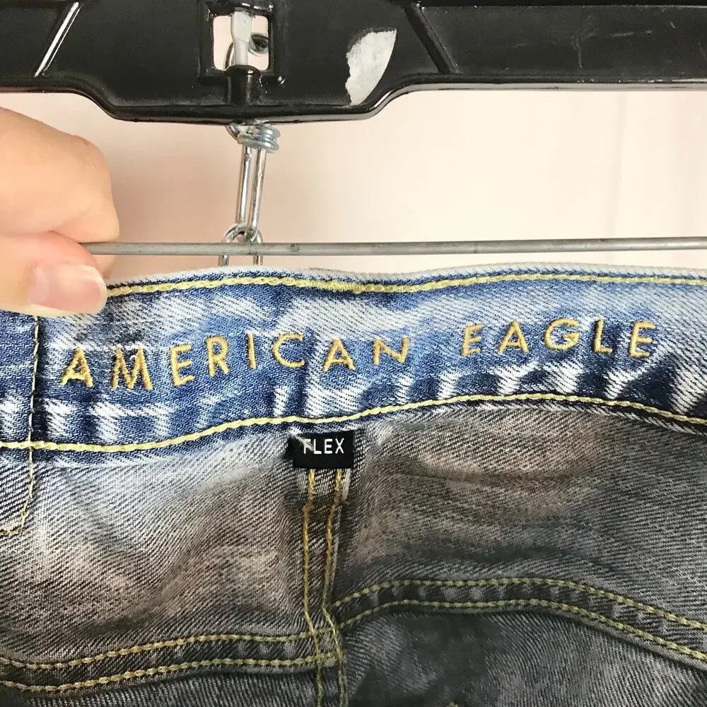 American Eagle Men's 28x32 Flex Acid Wash Destroyed Skinny Denim Jeans
